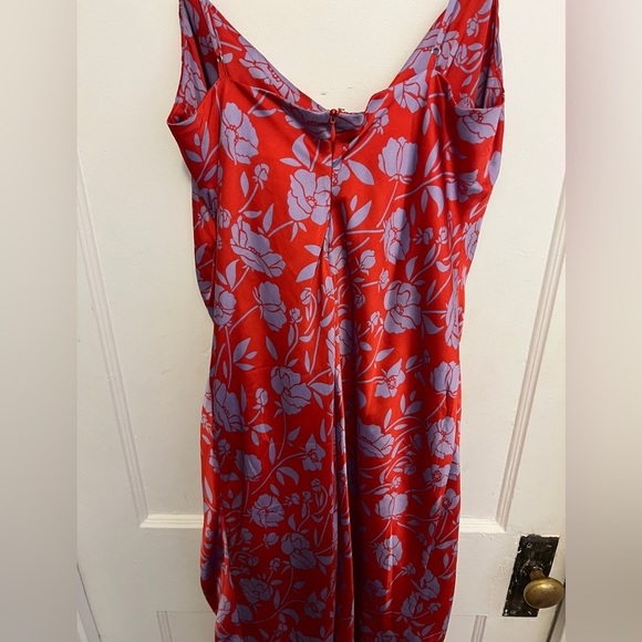 LOVERS + FRIENDS Noah Faux Wrap Dress Red & Purple Lined Spaghetti Strap Sz L - Picture 7 of 11
